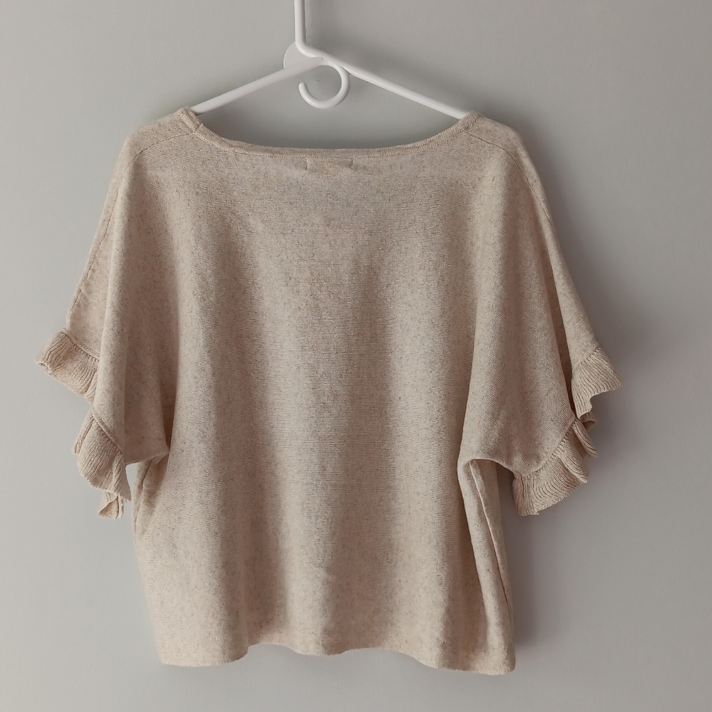 New Max Studio Linen Blend Short Dolman Sleeve Knit Top Oyster Beige Medium - Picture 3 of 9